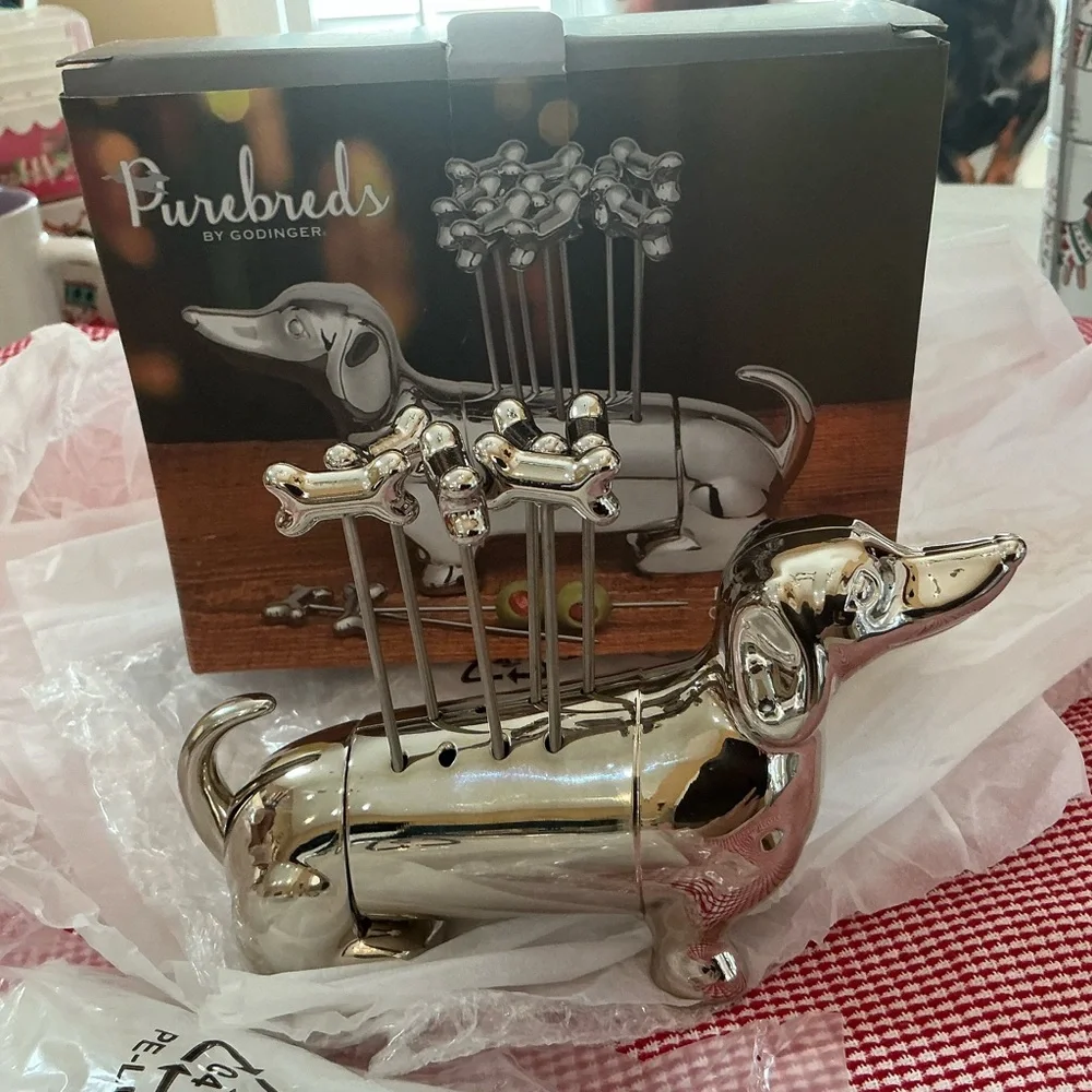 Classic Godinger Dachshund Cocktail Pick and stand Set - Party or decor